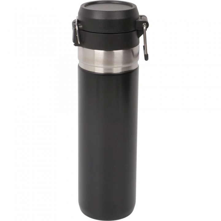 Siyah 700 ml Kilitli Kapaklı Metal Detaylı Lazer Logo Baskılı Promosyon Termos